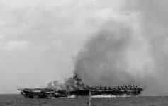 January 21,1945 - photo of kamikaze attack on ticonderoga